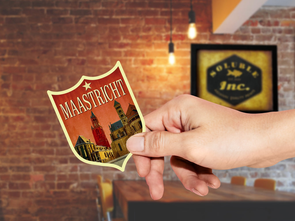 Maastricht Netherlands Travel Sticker: Vintage Suitcase Decal