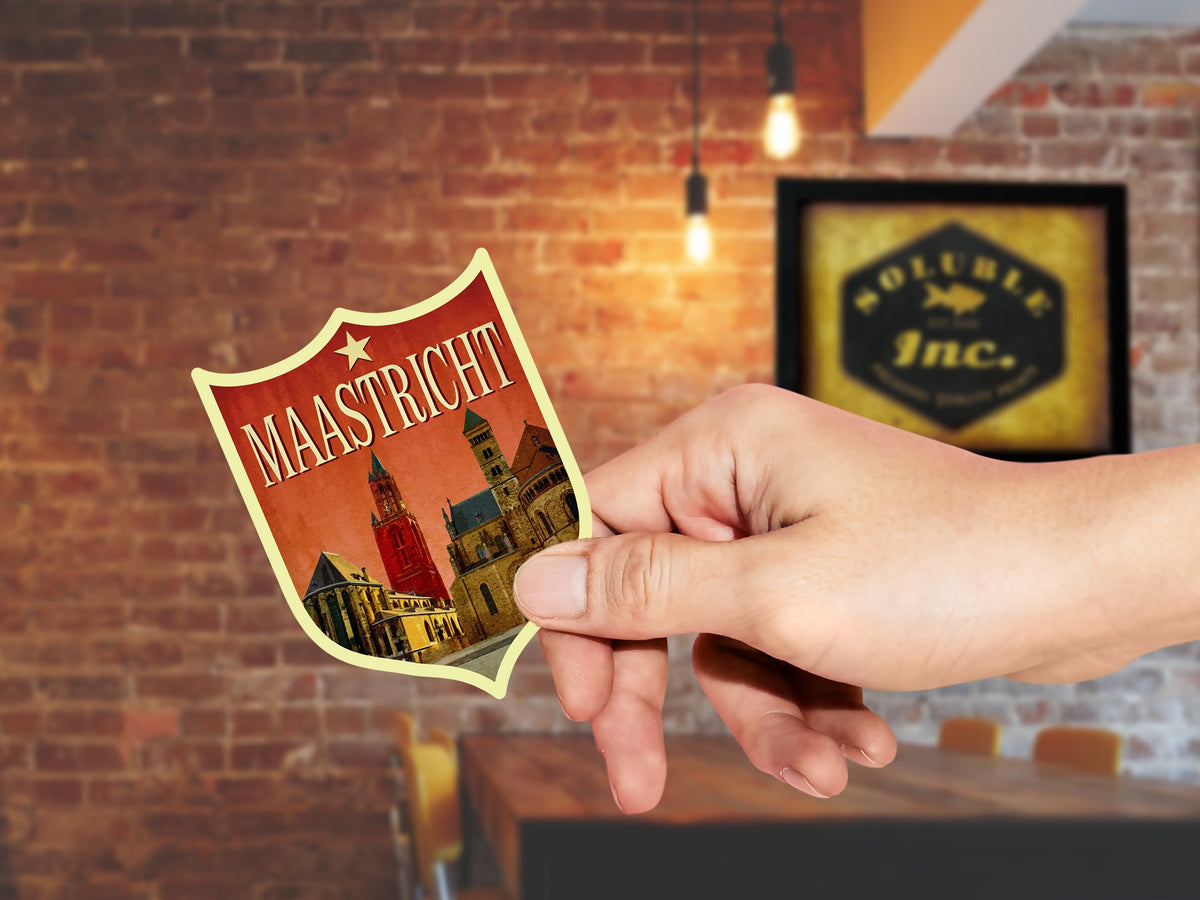 Maastricht Netherlands Travel Sticker: Vintage Suitcase Decal