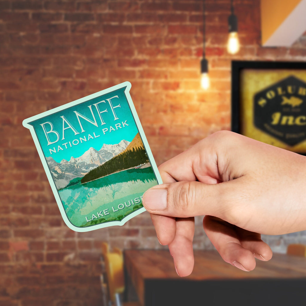 Banff Lake Louise Travel Sticker: Vintage Suitcase Decal