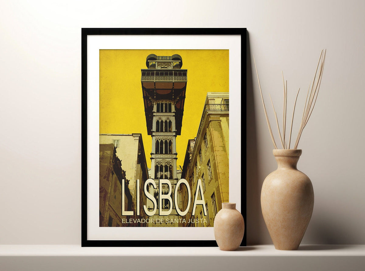 Lisbon Travel Poster: Santa Justa Elevator, Minimalist Art Print