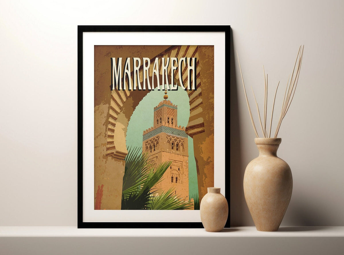 Marrakech Art Print: Vintage Travel Poster, Minimalist Home Decor