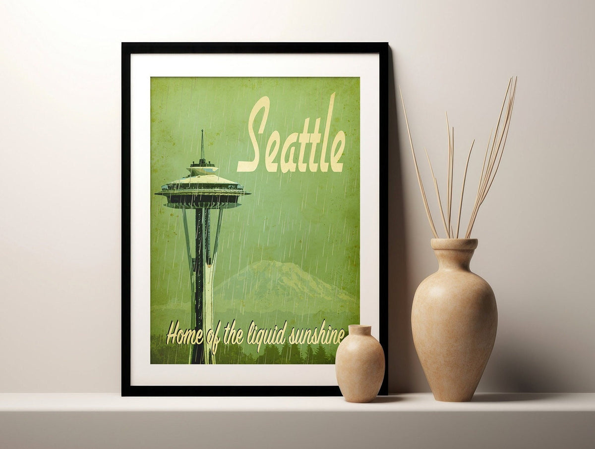 Seattle Art Print: Vintage Travel Poster, Minimalist Home Decor