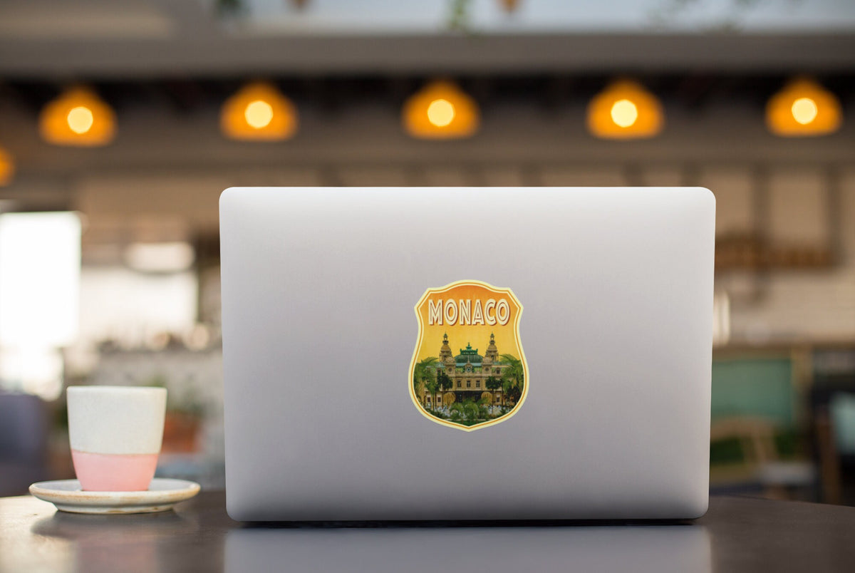Monaco Travel Sticker: Vintage Suitcase Luggage Decal