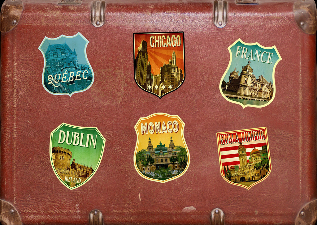 Monaco Travel Sticker: Vintage Suitcase Luggage Decal