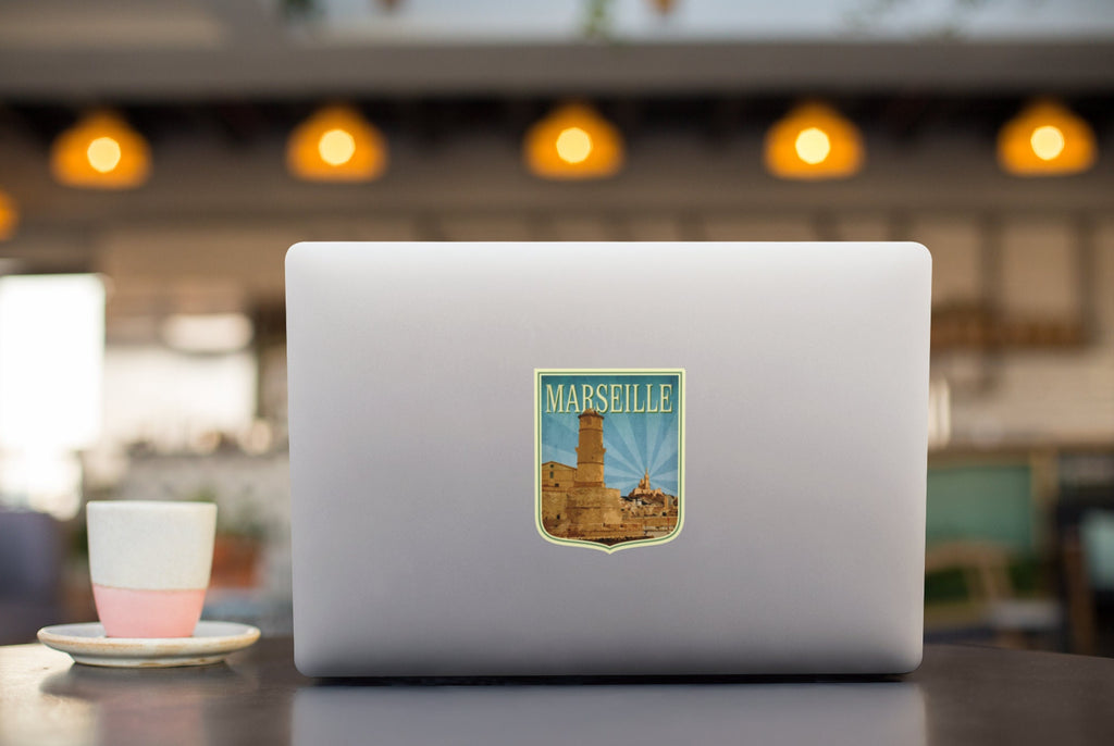 Marseille France Travel Sticker: Vintage Luggage Decal