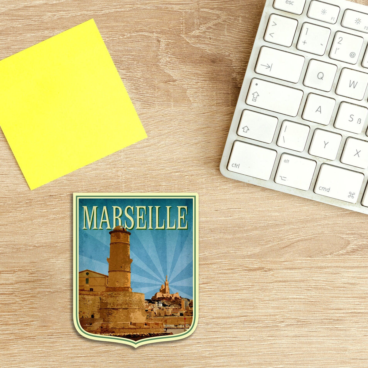 Marseille France Travel Sticker: Vintage Luggage Decal
