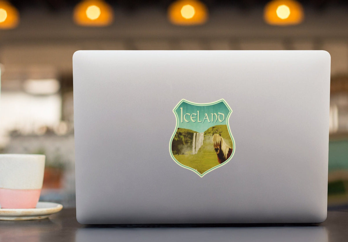 Iceland Travel Sticker: Vintage Skogafoss Waterfall Decal