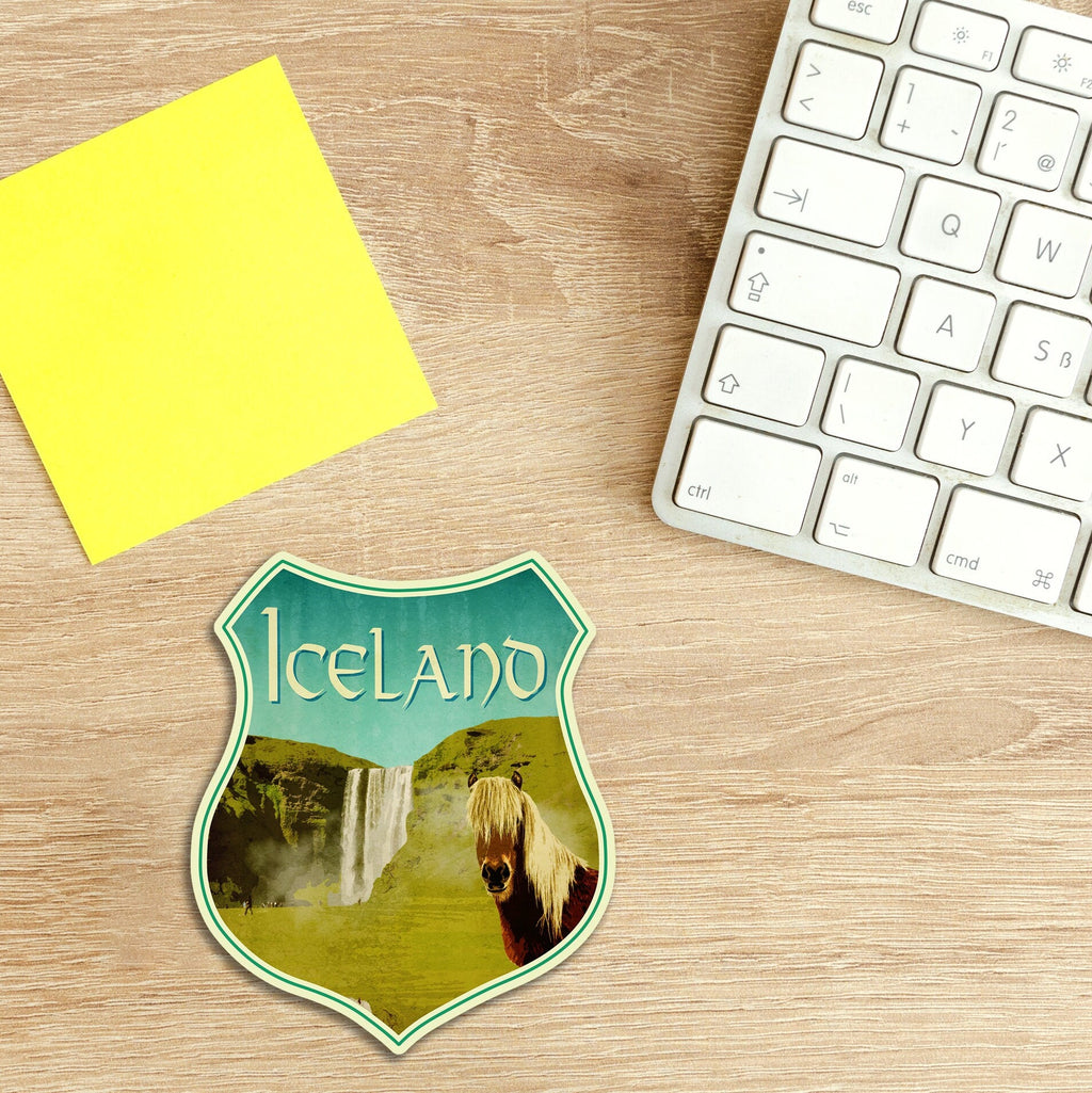 Iceland Travel Sticker: Vintage Skogafoss Waterfall Decal
