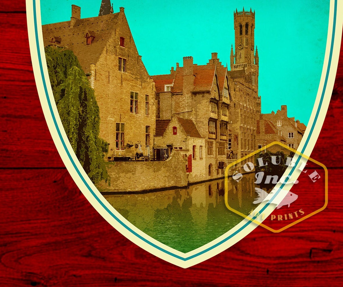 Bruges Belgium Travel Sticker: Vintage Suitcase Decal