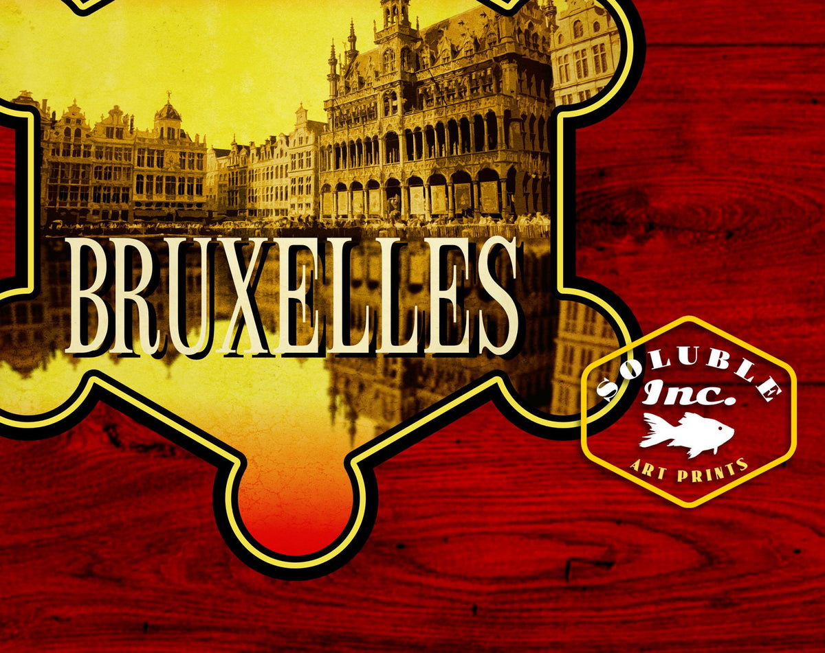 Brussels Travel Sticker: Vintage Suitcase, Laptop Decal