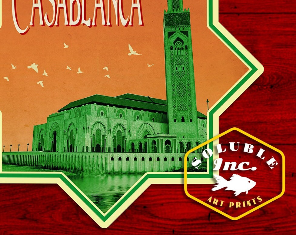 Casablanca Morocco travel sticker, vintage style decal for suitcase, luggage, laptop or water bottle