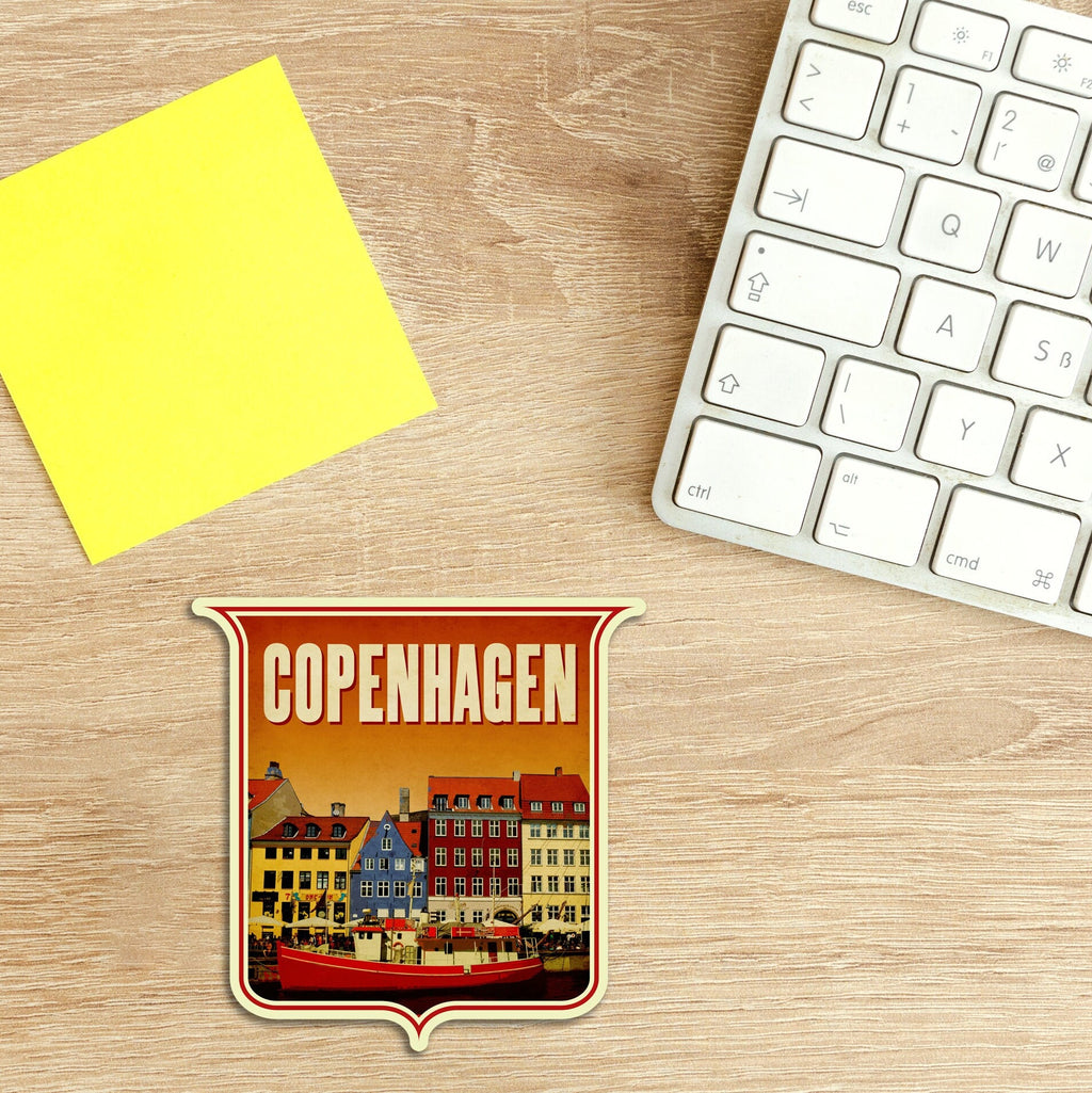 Copenhagen Travel Sticker: Vintage Suitcase Decal