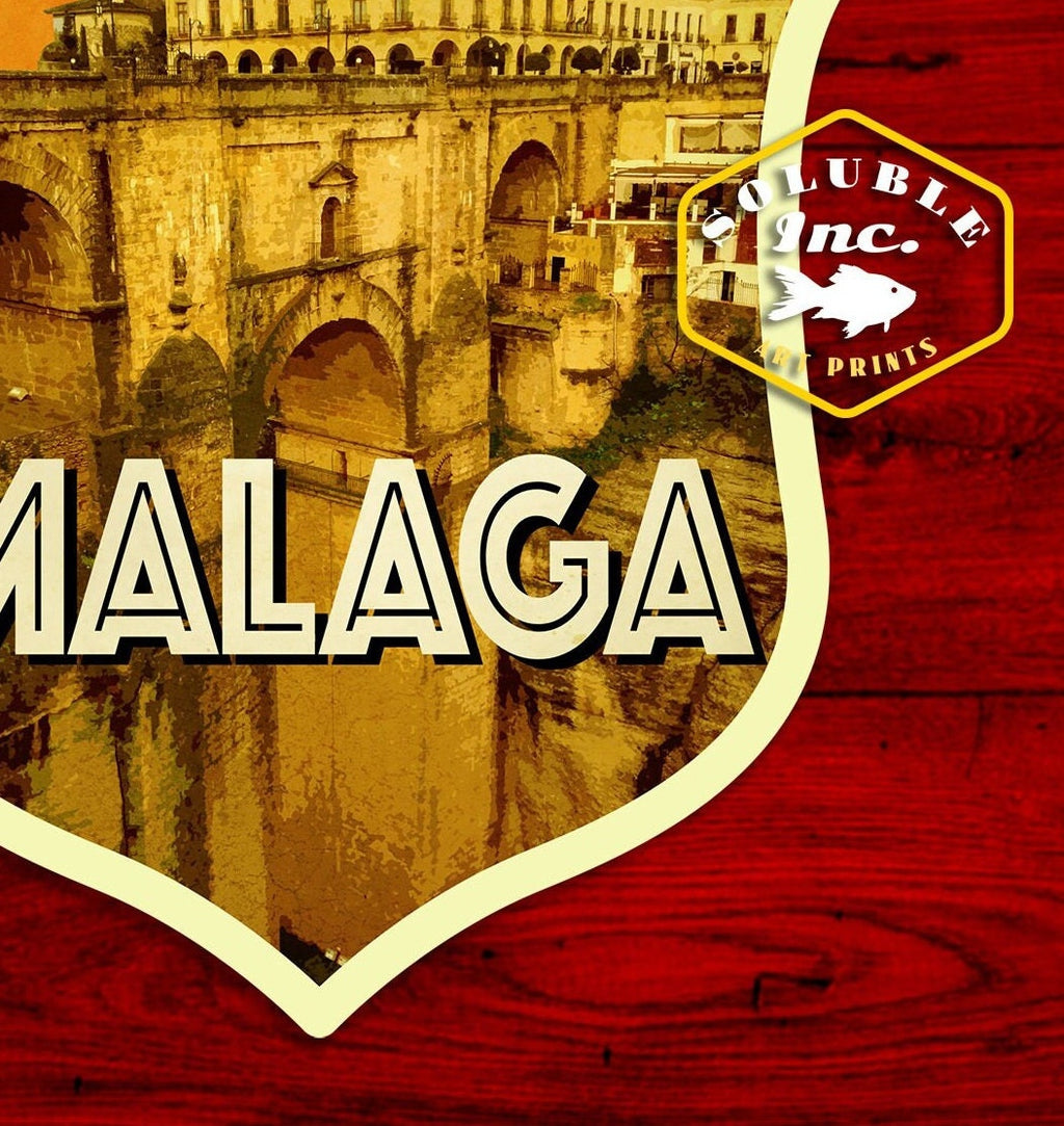Malaga Spain Travel Sticker: Vintage-Style Luggage Decal