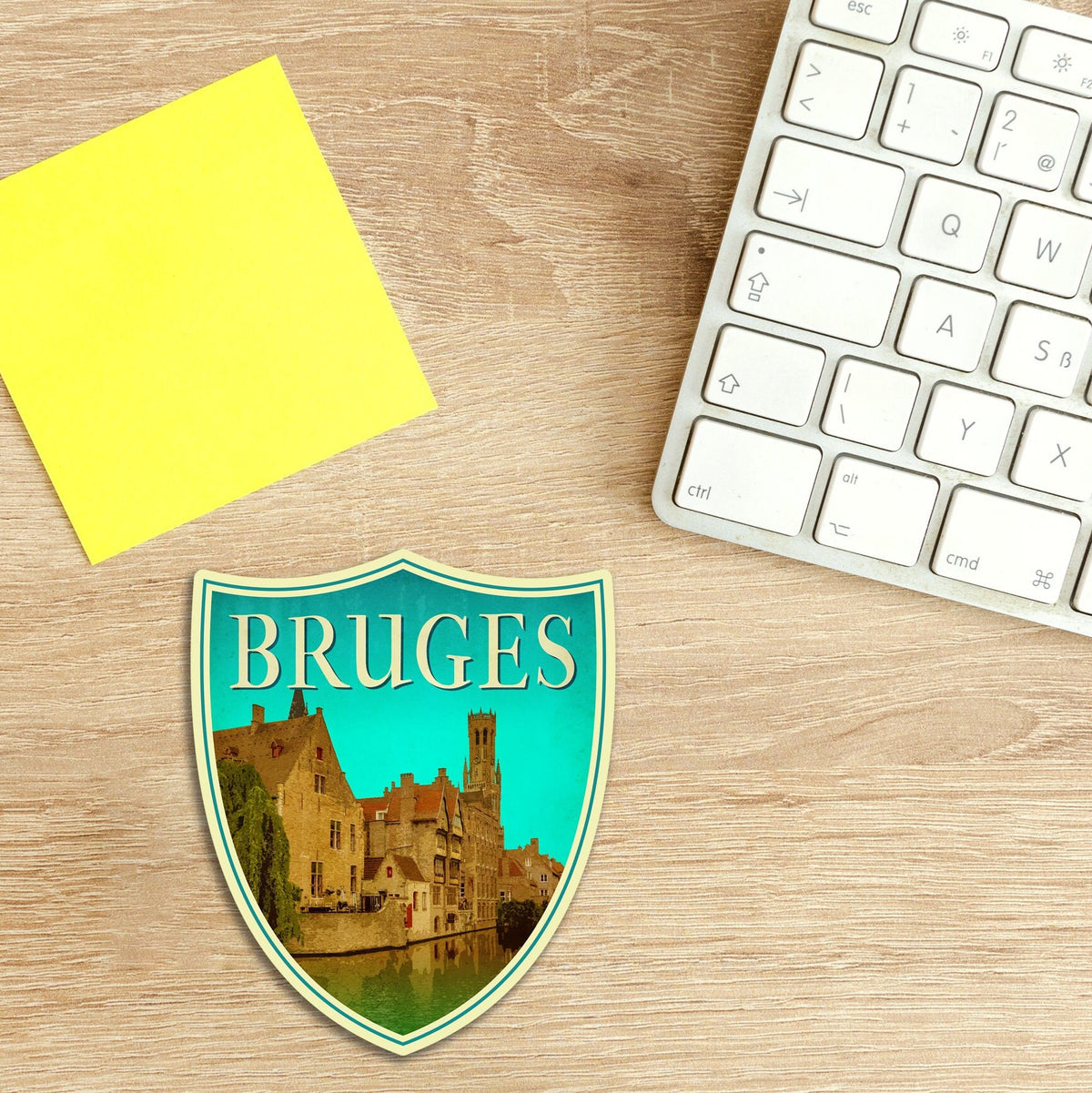 Bruges Belgium Travel Sticker: Vintage Suitcase Decal