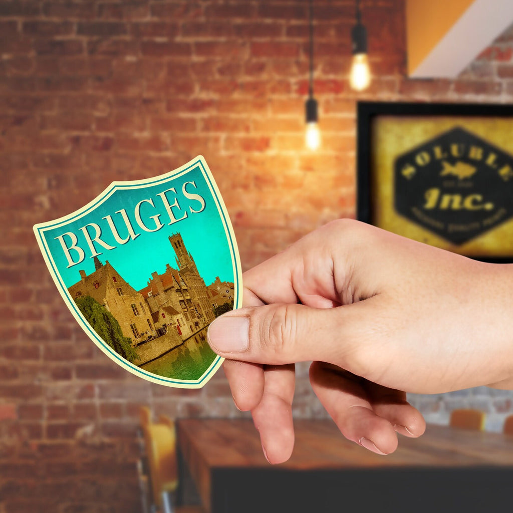 Bruges Belgium Travel Sticker: Vintage Suitcase Decal