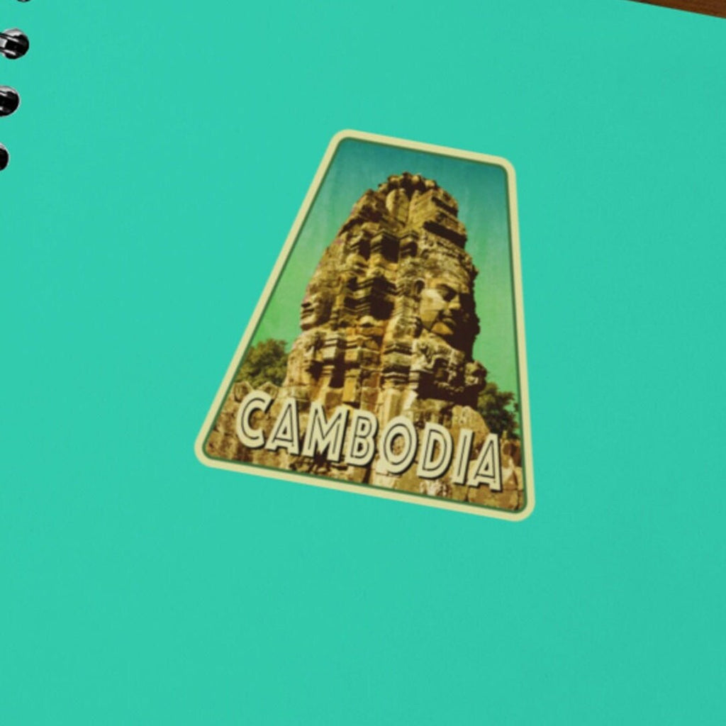 Cambodia travel sticker, vintage style decal for suitcase, luggage, laptop or water bottle