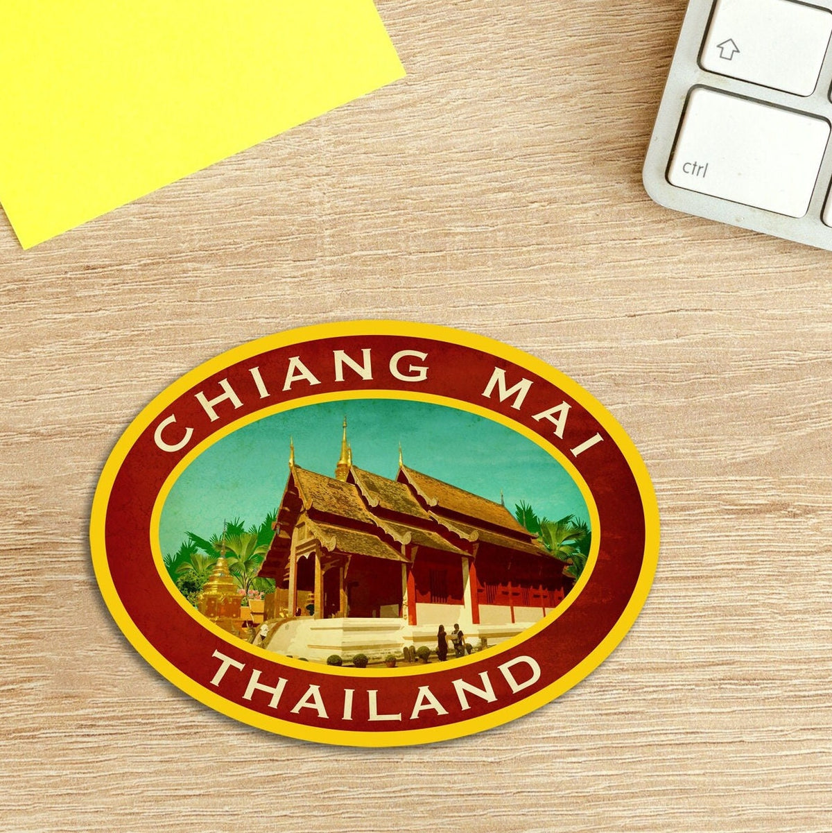 Chiang Mai Thailand Travel Sticker: Vintage Suitcase Decal