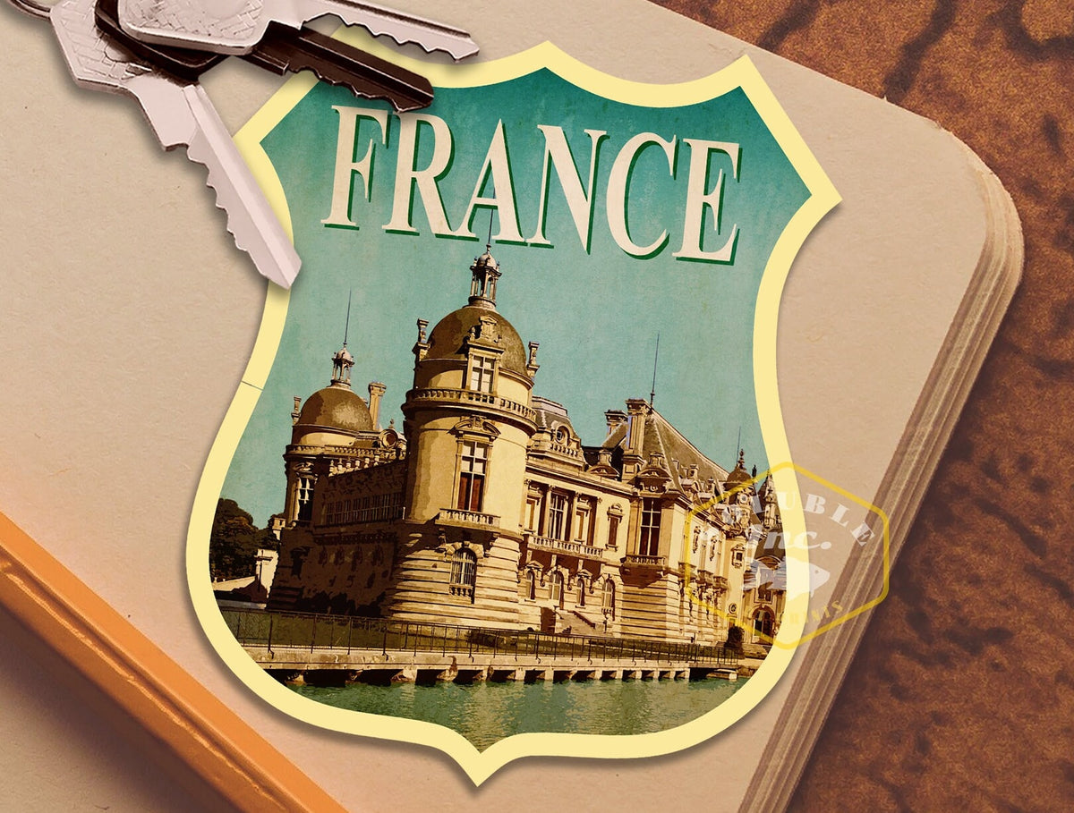 France Travel Sticker: Vintage style Chantilly Château Decal