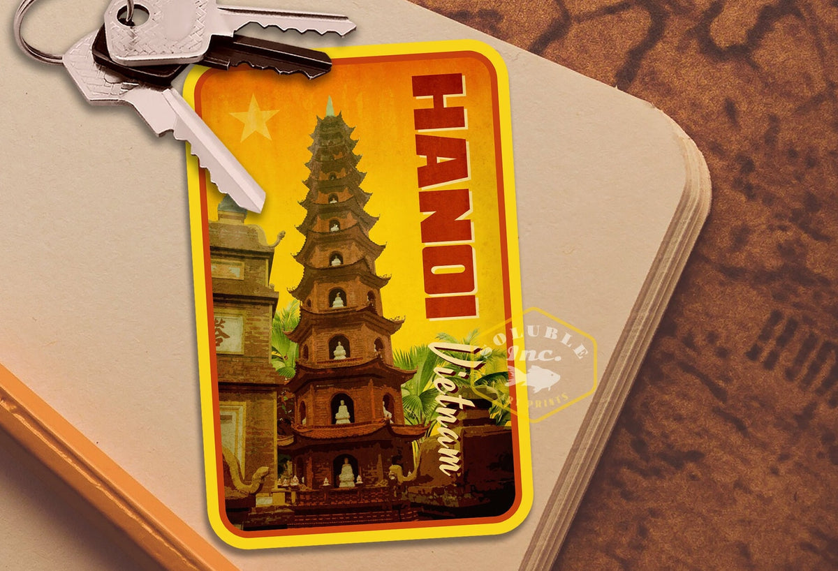Hanoi Vietnam travel sticker, vintage style decal for suitcase, luggage, laptop or water bottle