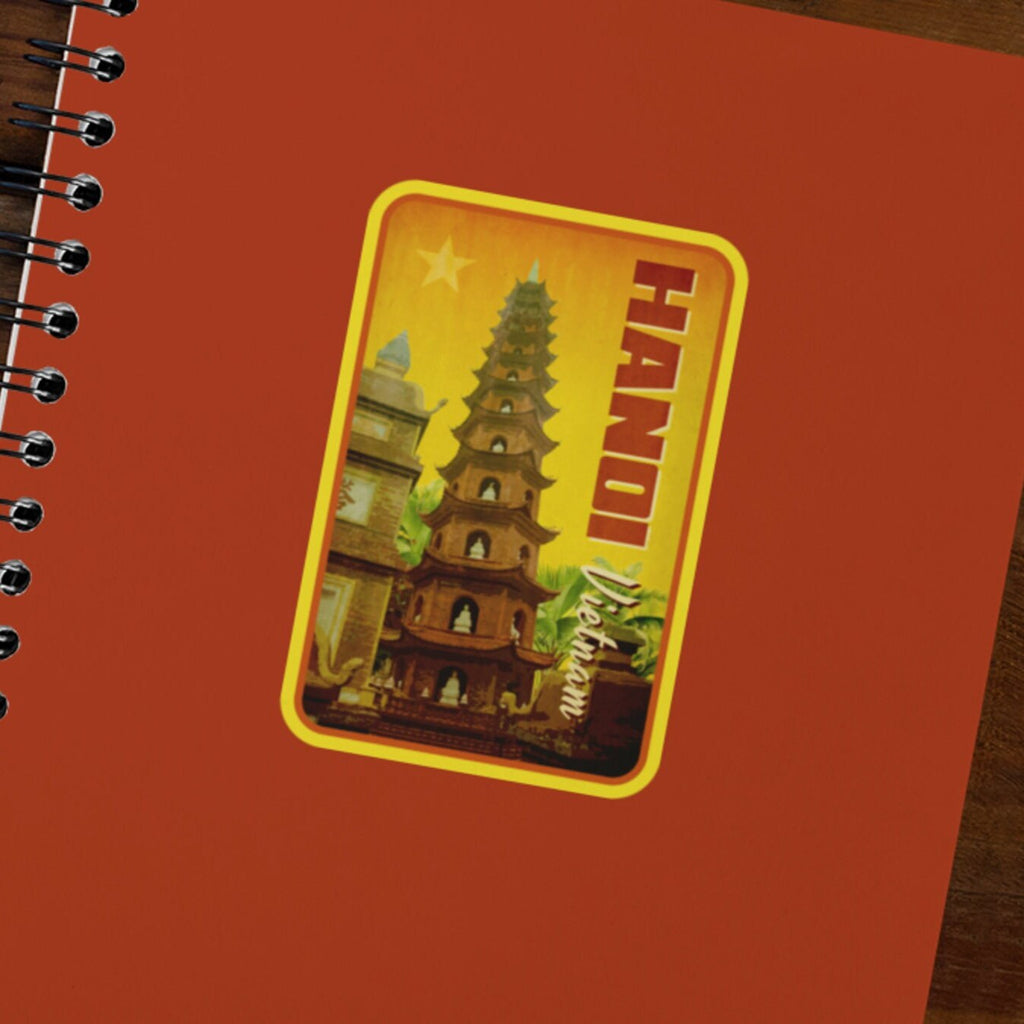 Hanoi Vietnam travel sticker, vintage style decal for suitcase, luggage, laptop or water bottle