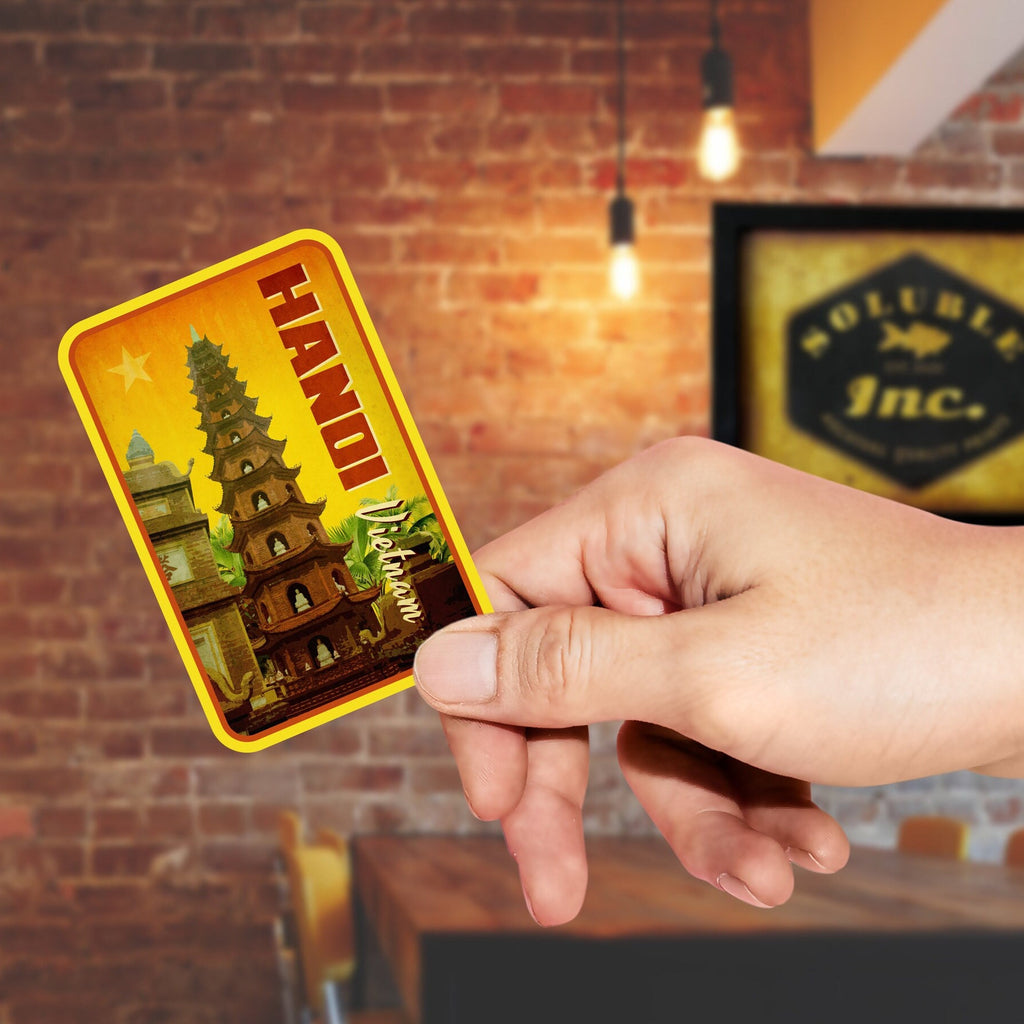 Hanoi Vietnam travel sticker, vintage style decal for suitcase, luggage, laptop or water bottle
