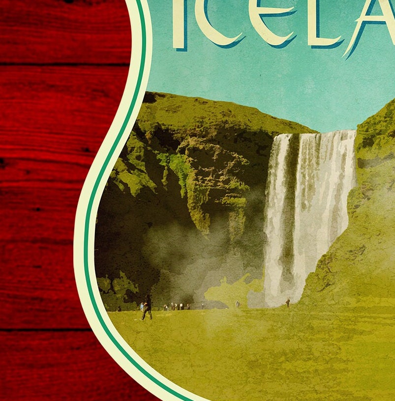 Iceland Travel Sticker: Vintage Skogafoss Waterfall Decal