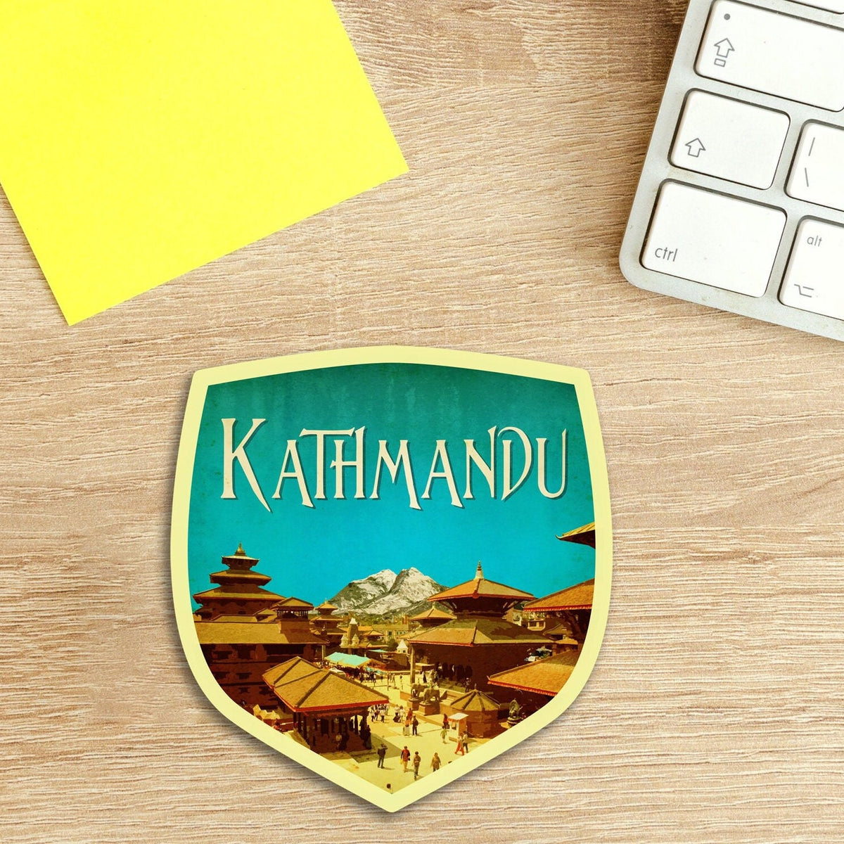 Kathmandu Nepal travel sticker, vintage style decal for suitcase, luggage, laptop or water bottle