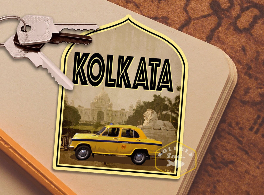 Kolkata India travel sticker, vintage style decal for suitcase, luggage, laptop or water bottle