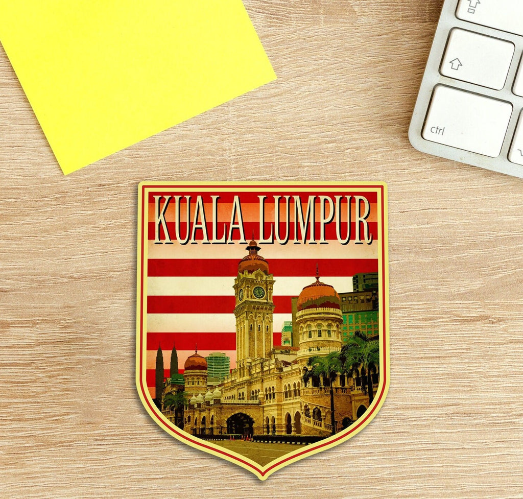 Kuala Lumpur Malaysia Vintage Travel Sticker: Suitcase, Laptop Decal