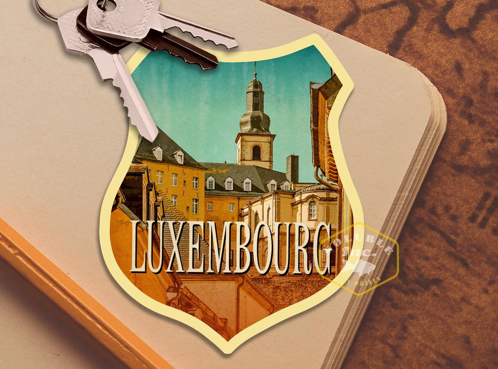 Luxembourg travel sticker, vintage-style decal for suitcase