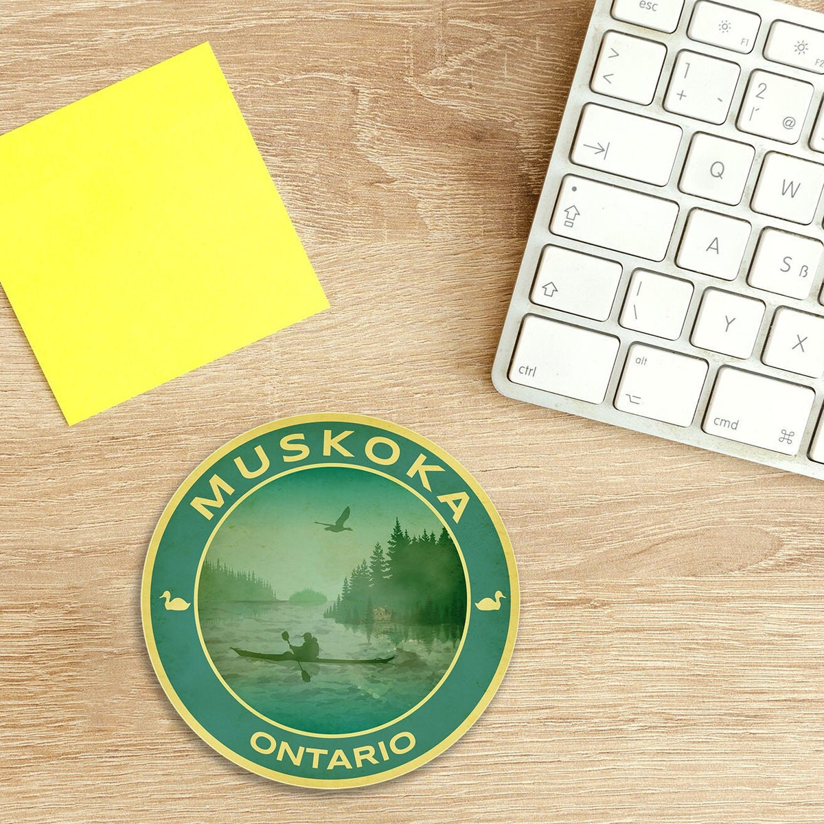 Muskoka Ontario travel sticker, vintage style decal for suitcase, luggage, laptop or water bottle