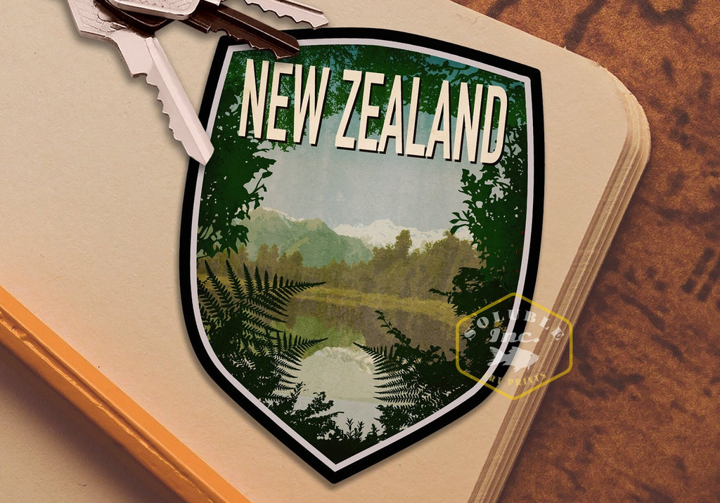 New Zealand travel sticker, vintage style decal for suitcase, luggage, laptop or water bottle