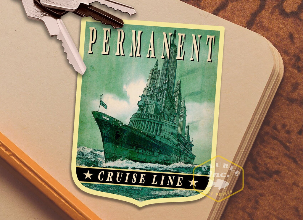 Vintage Cruise Line Sticker: Satirical Travel Decal