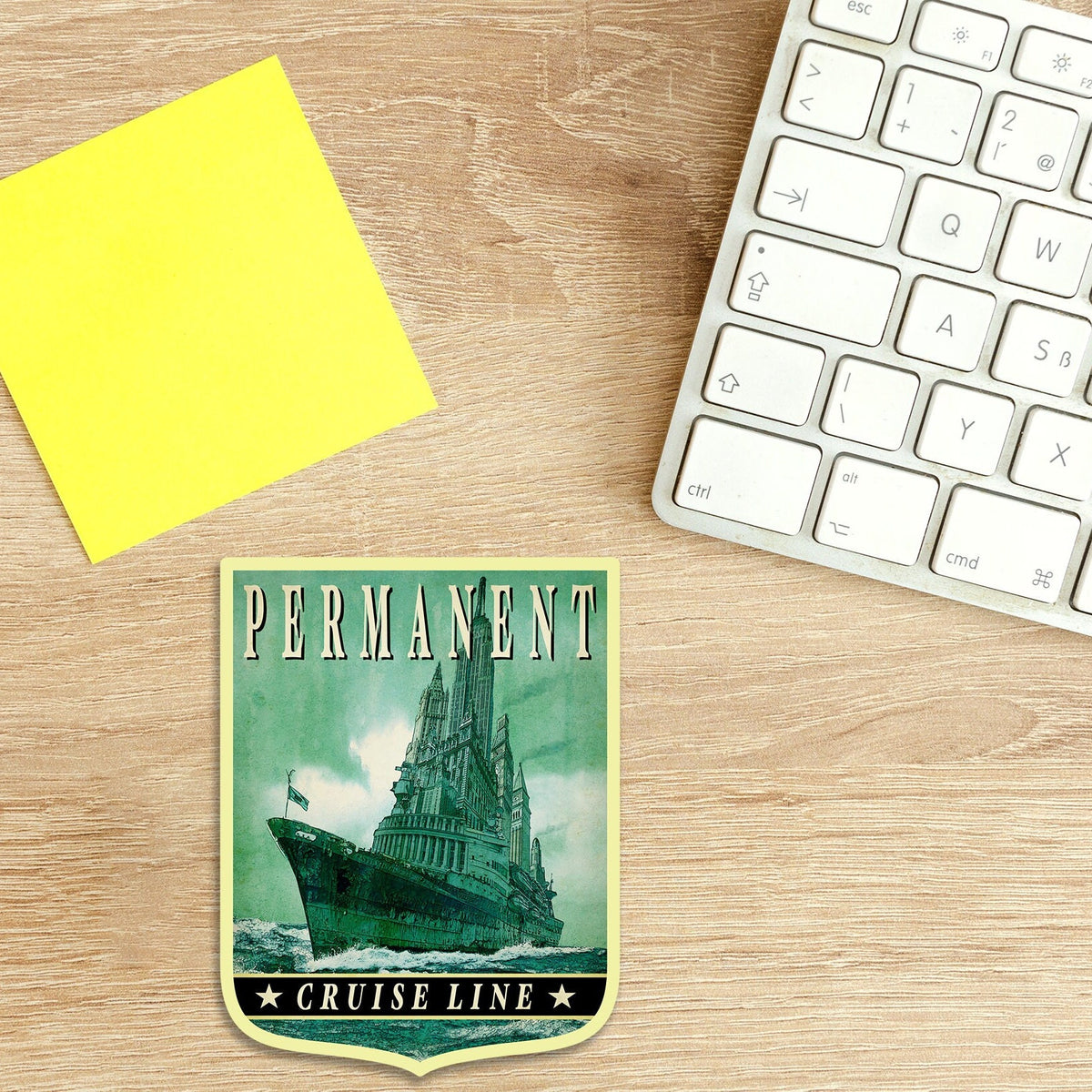 Vintage Cruise Line Sticker: Satirical Travel Decal