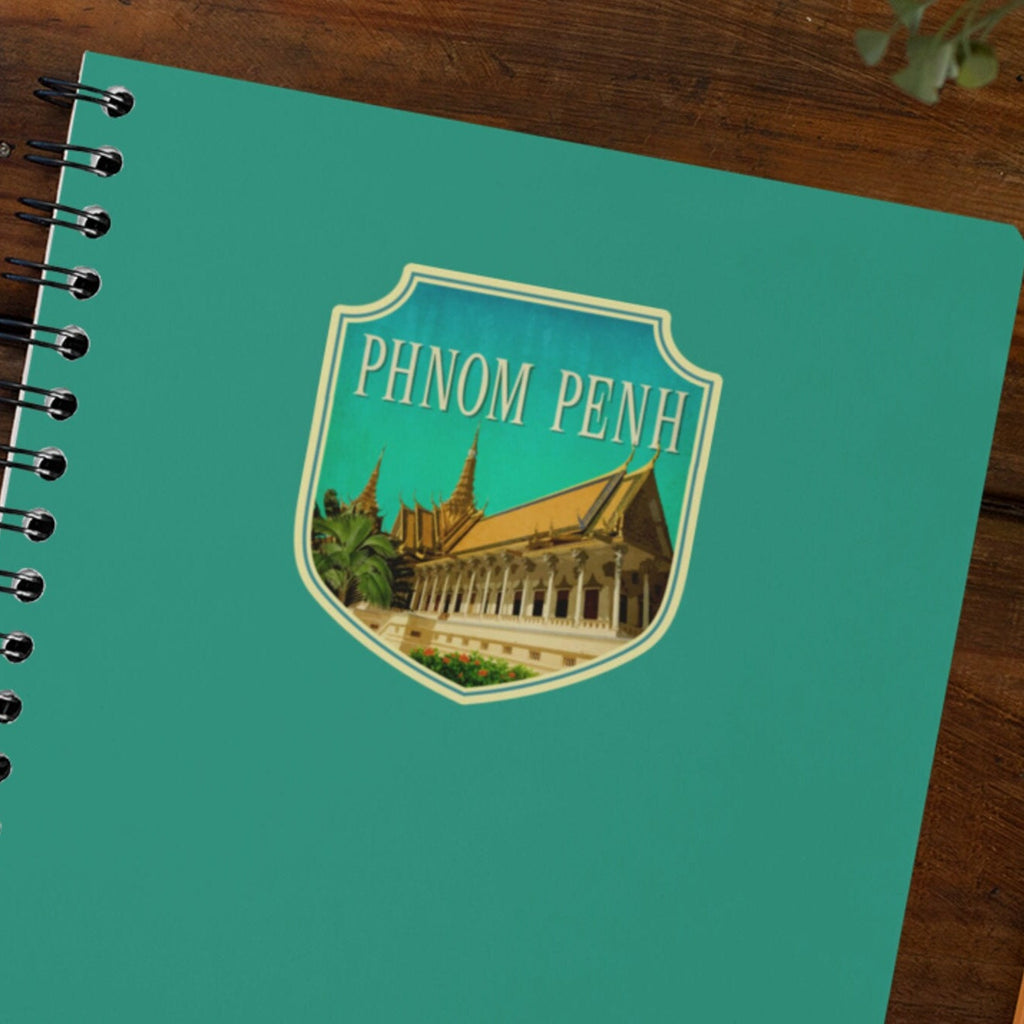 Phnom Penh travel sticker, vintage style decal for suitcase, luggage, laptop or water bottle
