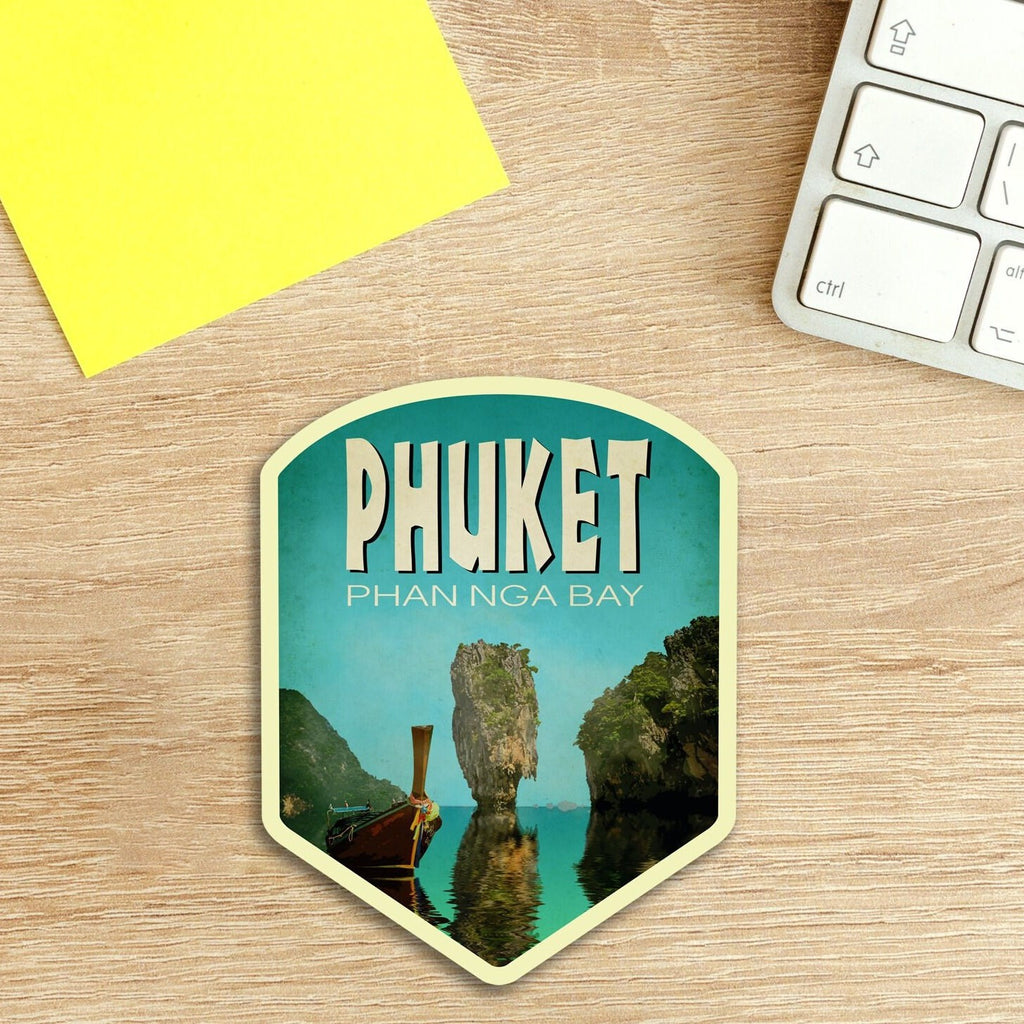 Phuket Thailand travel sticker, vintage style decal for suitcase, luggage, laptop or water bottle