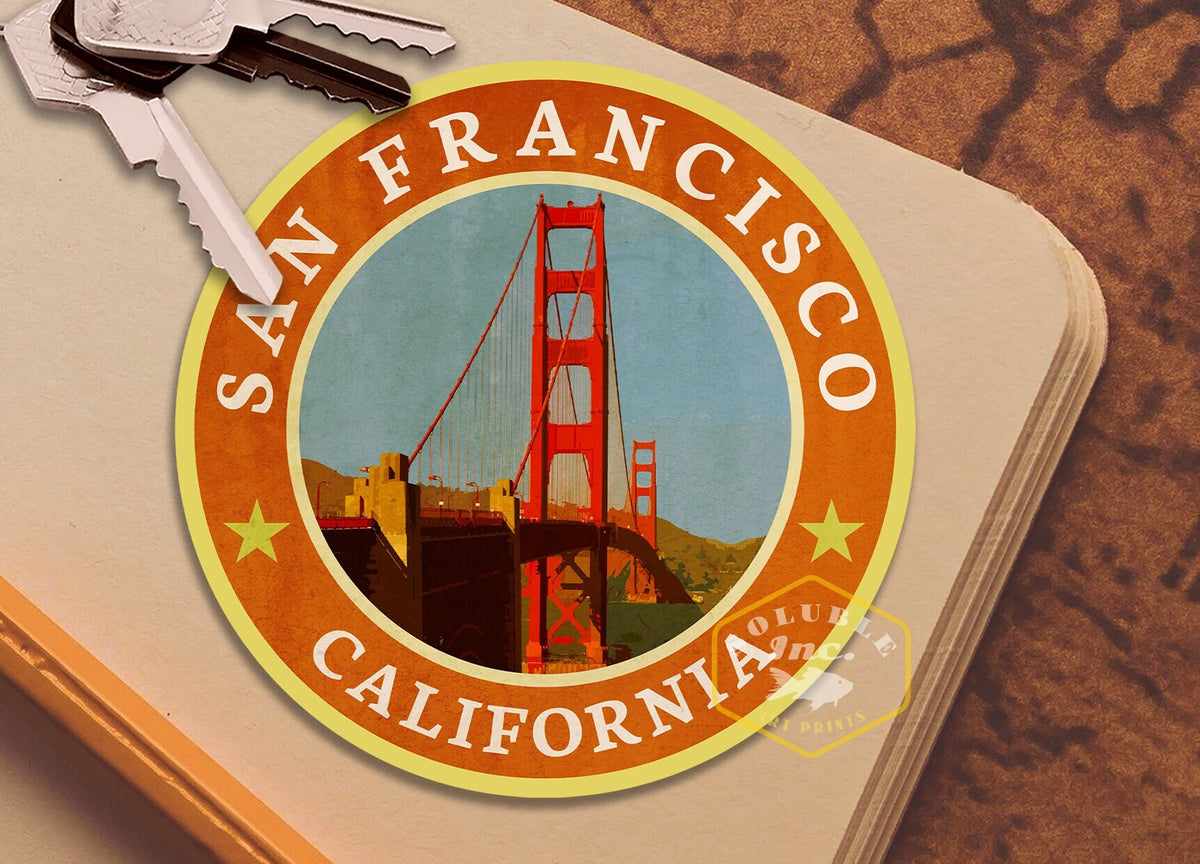 San Francisco California travel sticker, vintage style decal for suitcase, luggage, laptop, car or water bottle and travel accessory
