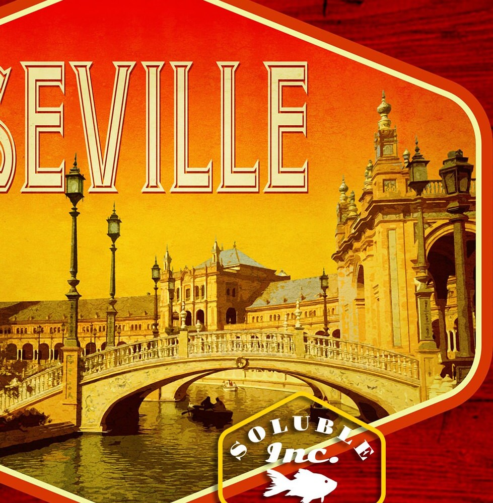 Seville Spain Travel Sticker: Vintage style Suitcase Decal