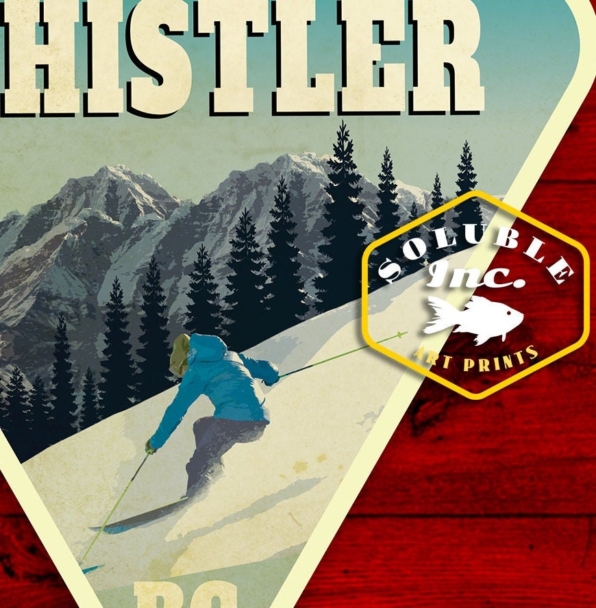 Whistler Canada travel sticker, vintage style decal for suitcase, luggage, laptop or water bottle