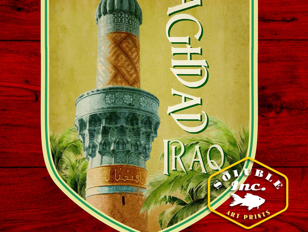 Baghdad travel sticker, vintage style decal for suitcase, luggage, laptop or water bottle