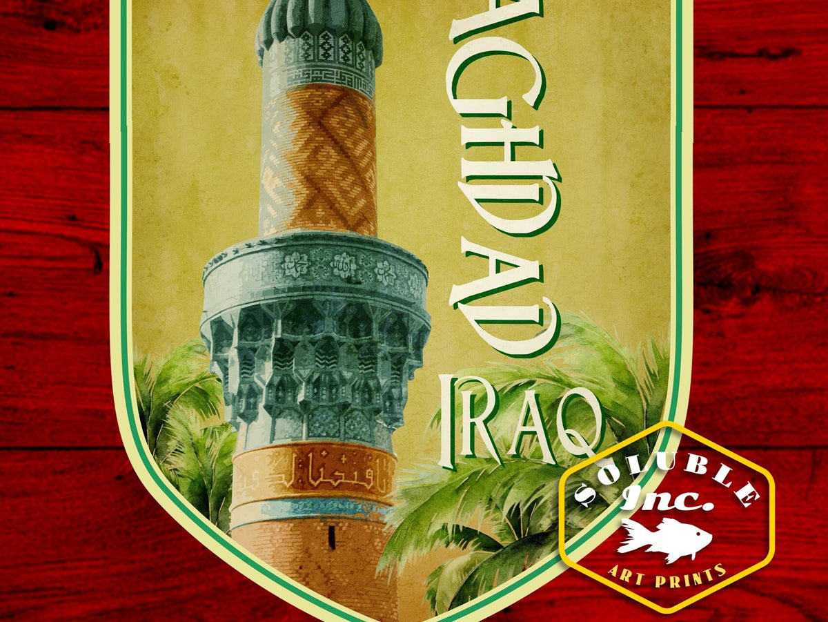 Baghdad travel sticker, vintage style decal for suitcase, luggage, laptop or water bottle