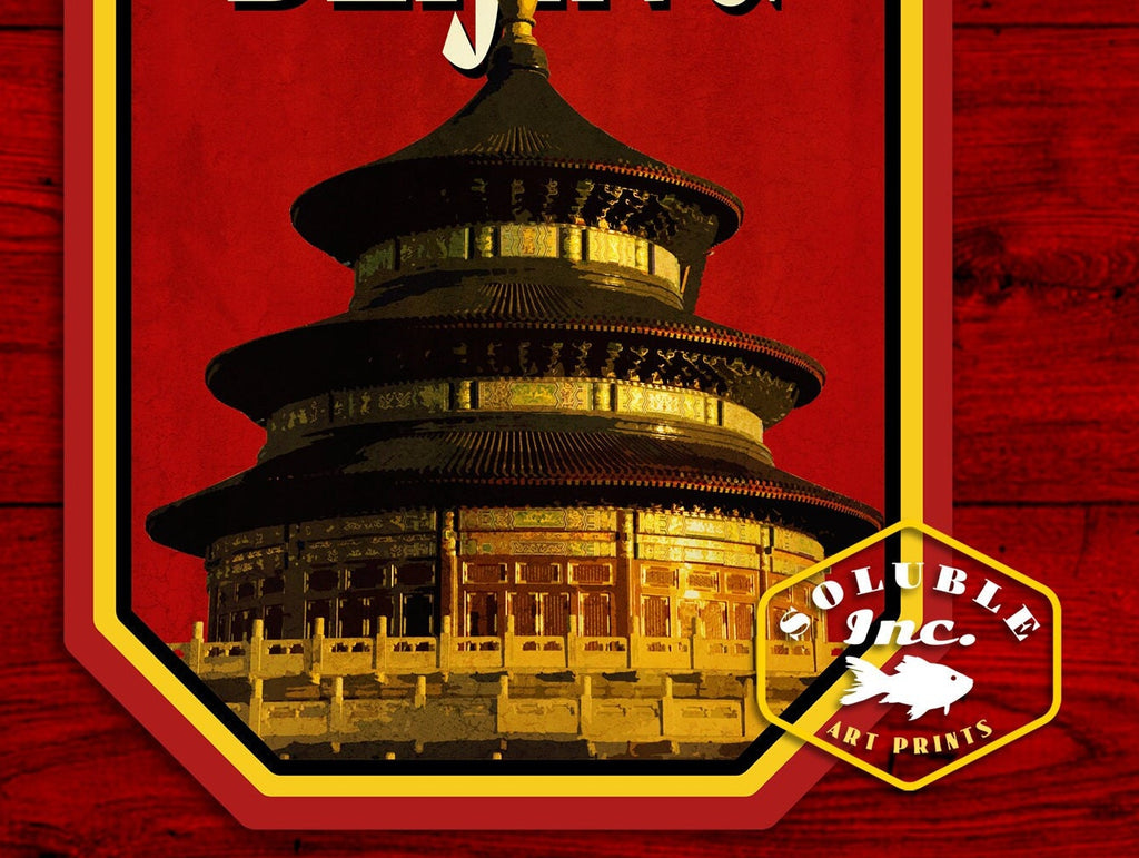 Beijing travel sticker, vintage style decal for suitcase, luggage, laptop or water bottle