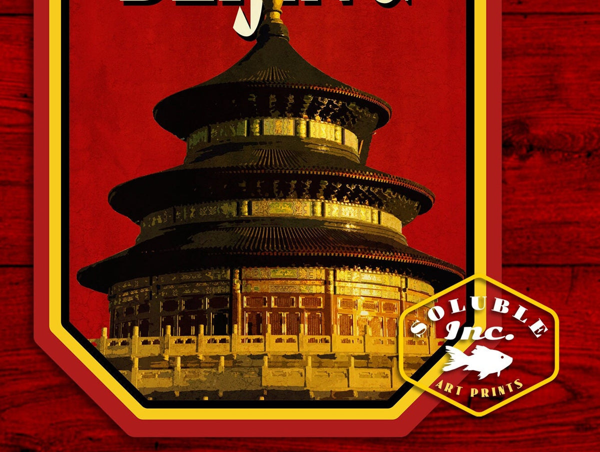 Beijing travel sticker, vintage style decal for suitcase, luggage, laptop or water bottle