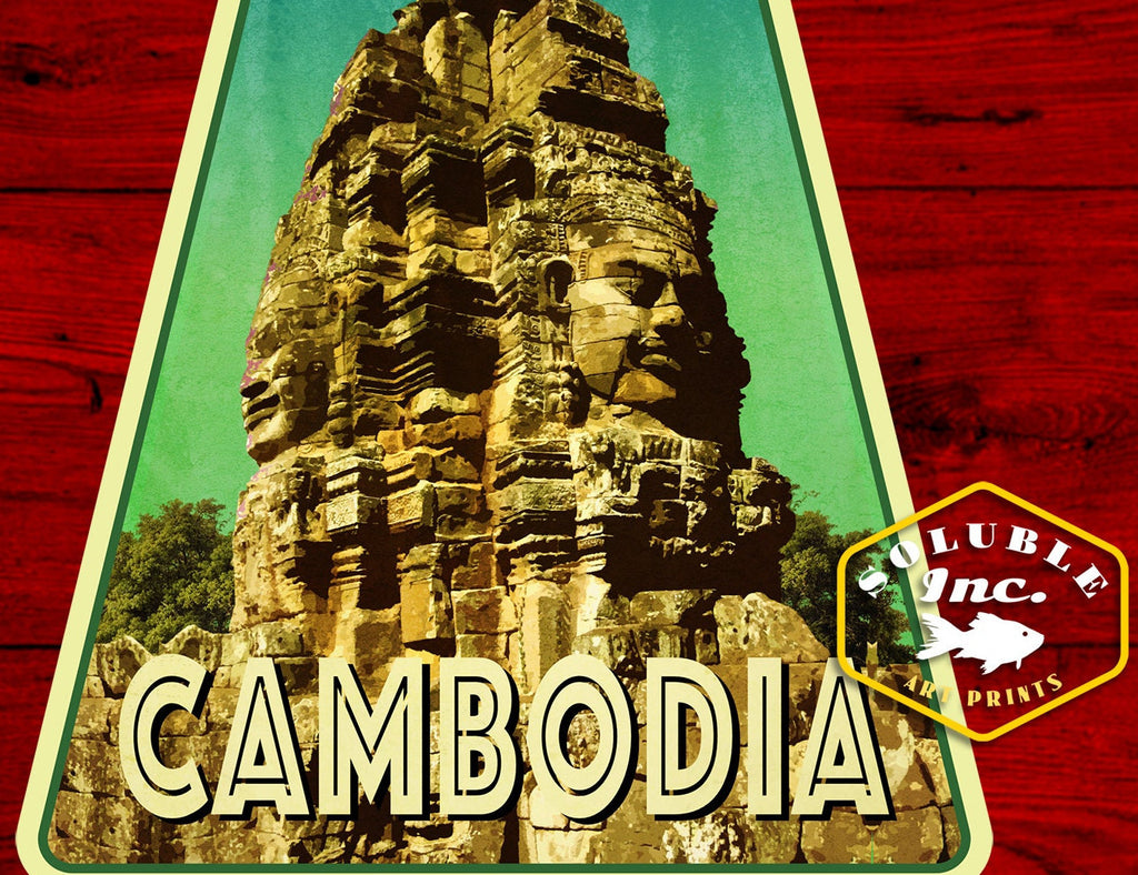 Cambodia travel sticker, vintage style decal for suitcase, luggage, laptop or water bottle