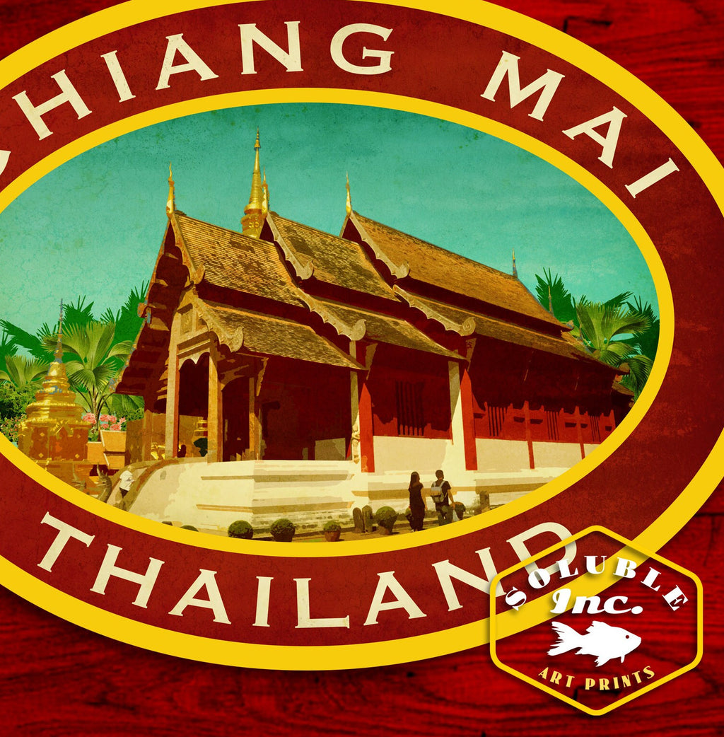 Chiang Mai Thailand Travel Sticker: Vintage Suitcase Decal
