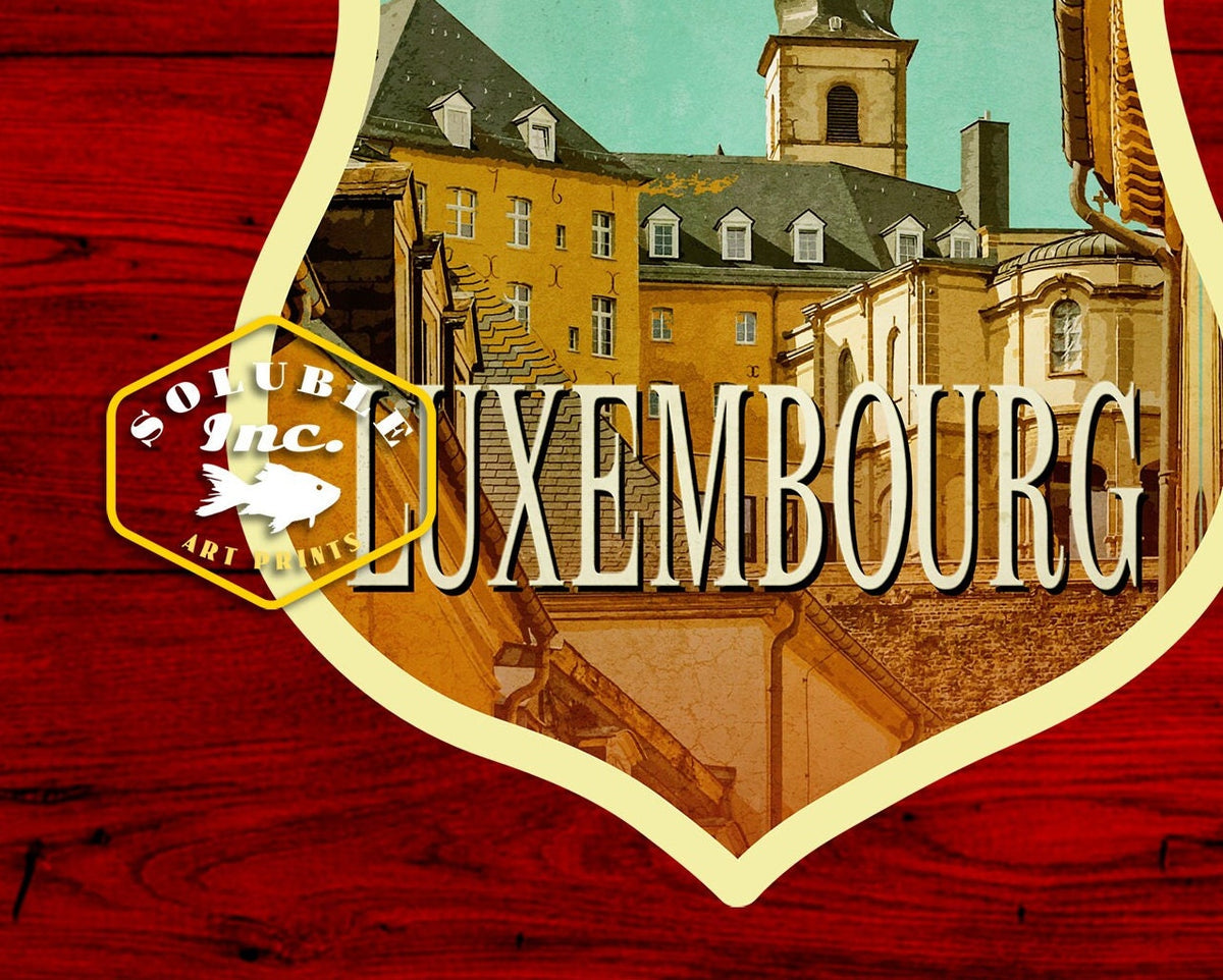 Luxembourg travel sticker, vintage-style decal for suitcase
