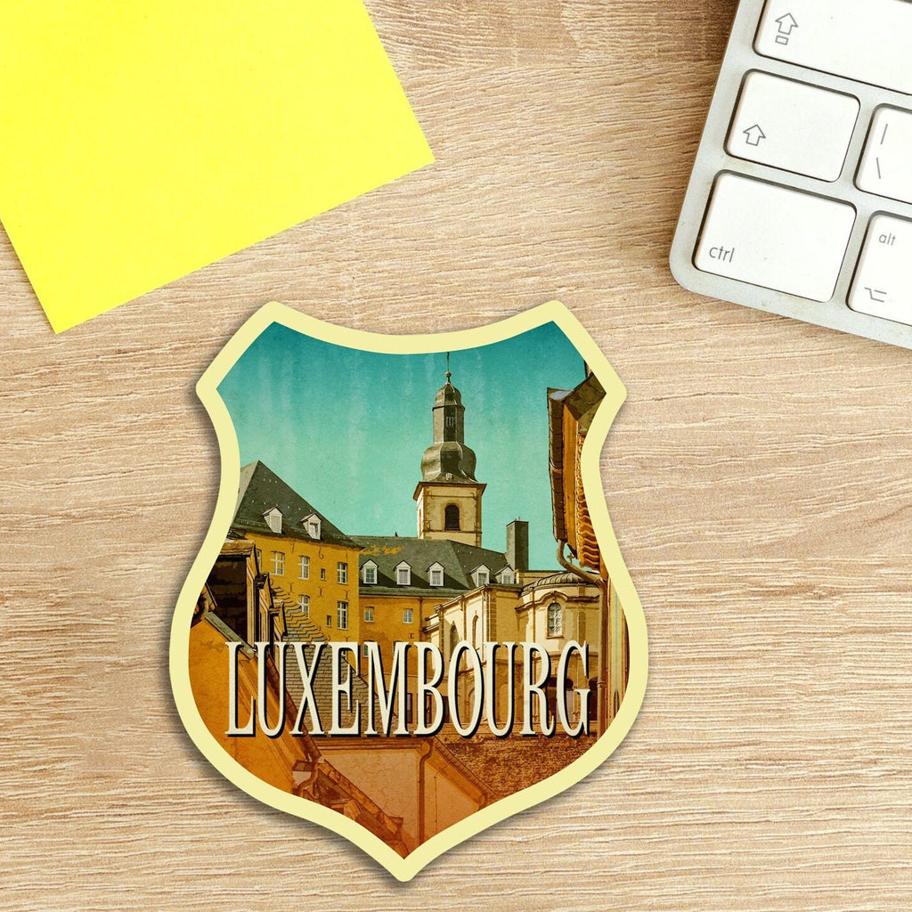 Luxembourg travel sticker, vintage-style decal for suitcase