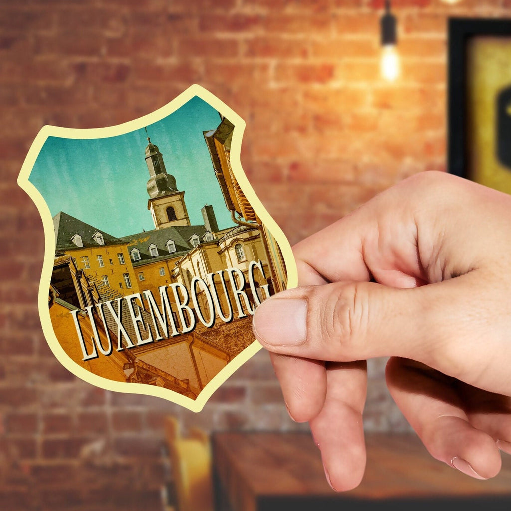 Luxembourg travel sticker, vintage-style decal for suitcase