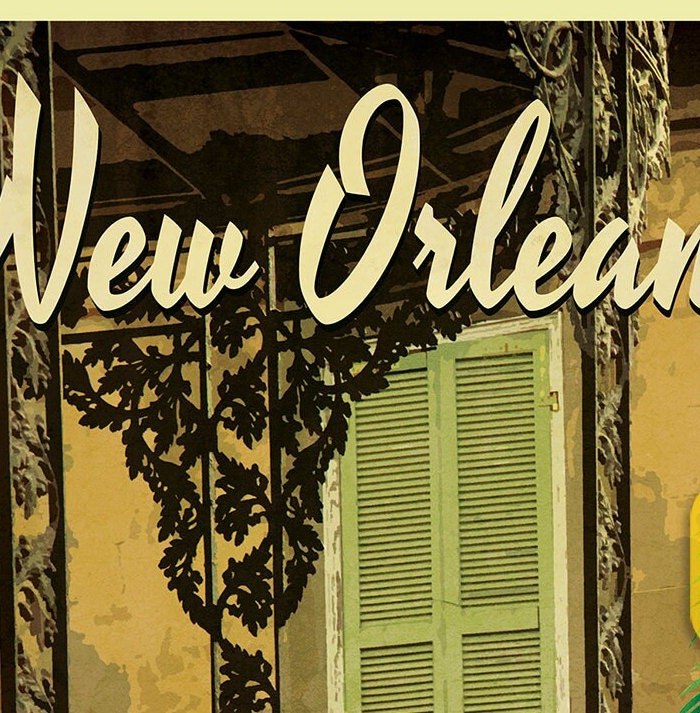 New Orleans travel sticker, vintage style decal for suitcase, luggage, laptop or water bottle