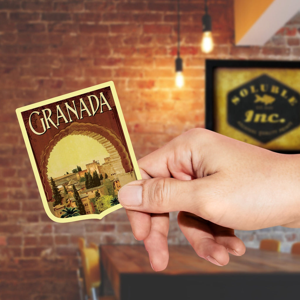 Granada Spain Travel Sticker: Vintage Suitcase Decal